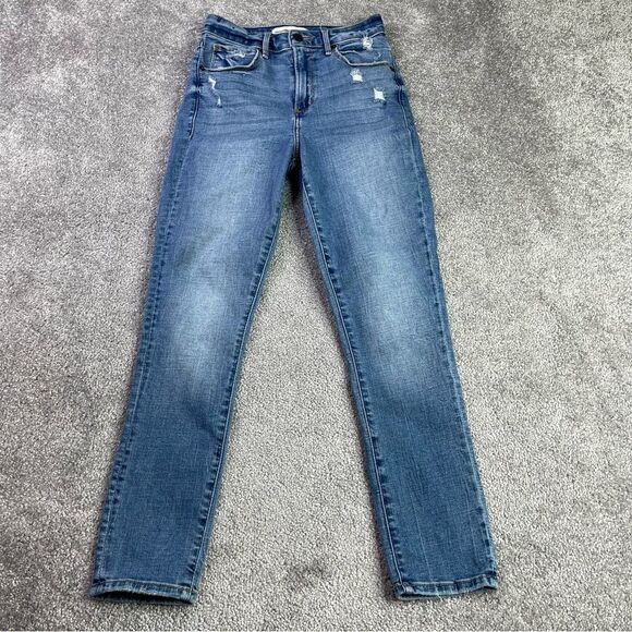 Abercrombie Jeans Women's 23X25 Blue Skinny Ankle High Rise Curve Love Distress - Picture 1 of 13